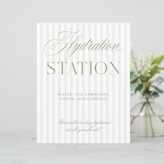 Sage Green & Beige Wedding Hydration Station Sign (スタンド正面)