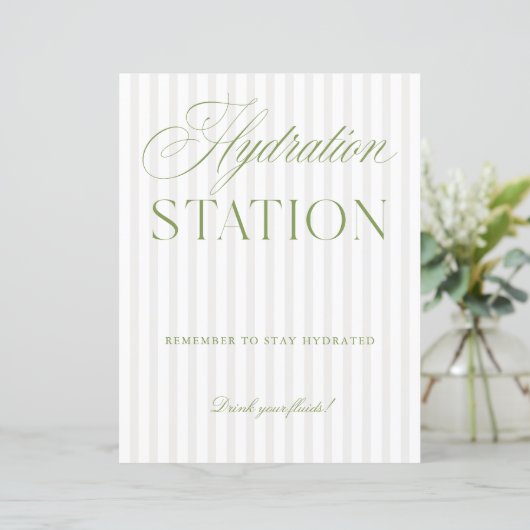 Sage Green & Beige Wedding Hydration Station Sign (スタンド正面)
