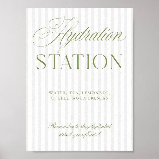 Sage Green & Beige Wedding Hydration Station Sign ポスター (正面)