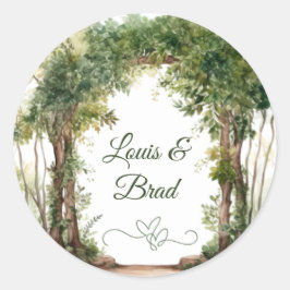 Sage Green & Beige Woodland Foliage Wedding Sticke ラウンドシール