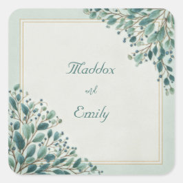 Sage Green Berry Gold Frame Wedding スクエアシール