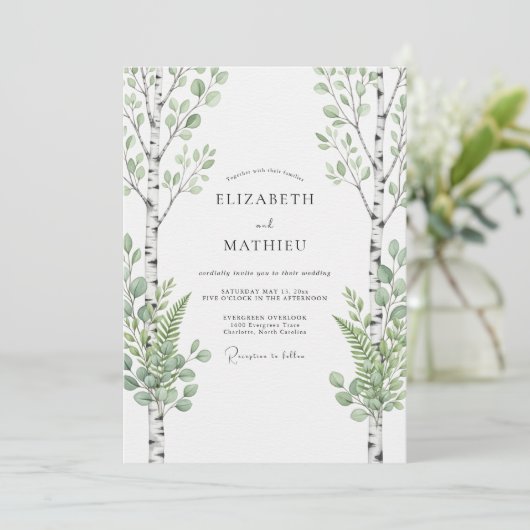 Sage Green Birch Forest Wedding 招待状 (スタンド正面)