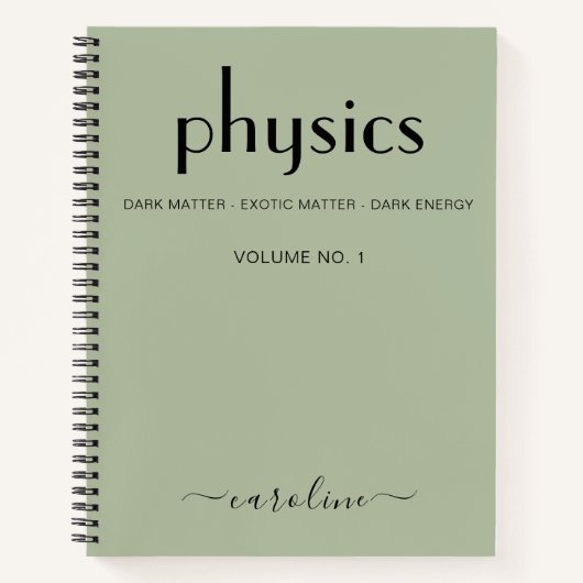 Sage Green Black パーソナライズされた Physics Notebook ノートブック (正面)