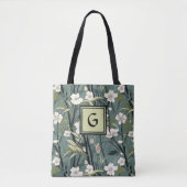Sage Green Black Floral Japanese Style Monogram  トートバッグ (正面)