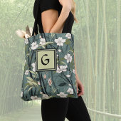 Sage Green Black Floral Japanese Style Monogram  トートバッグ