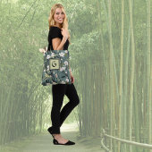 Sage Green Black Floral Japanese Style Monogram  トートバッグ