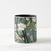 Sage Green Black Floral Japanese Style Monogram  マグカップ (中央)