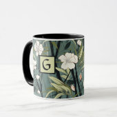 Sage Green Black Floral Japanese Style Monogram  マグカップ (正面左)