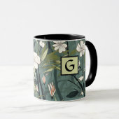 Sage Green Black Floral Japanese Style Monogram  マグカップ (正面右)