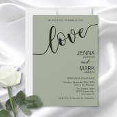 Sage Green Black Love Script Minimalist Wedding 招待状