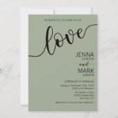 Sage Green Black Love Script Minimalist Wedding 招待状 (正面)