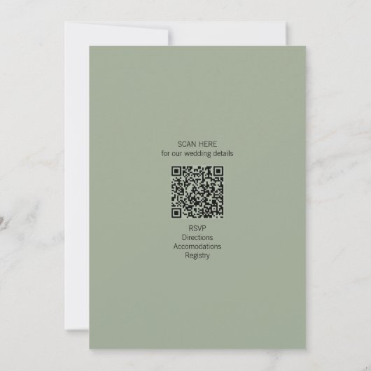 Sage Green Black Love Script Minimalist Wedding 招待状 (裏面)