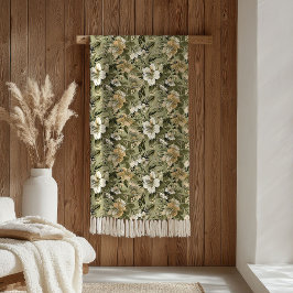Sage Green Blanket Elegant Gold Floral Accent フリースブランケット