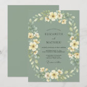 Sage Green Bloom Wreath Wedding 招待状 (正面/裏面)