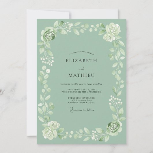 Sage Green Blooming Garland Wedding 招待状 (正面)