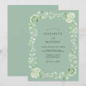 Sage Green Blooming Garland Wedding 招待状 (正面/裏面)