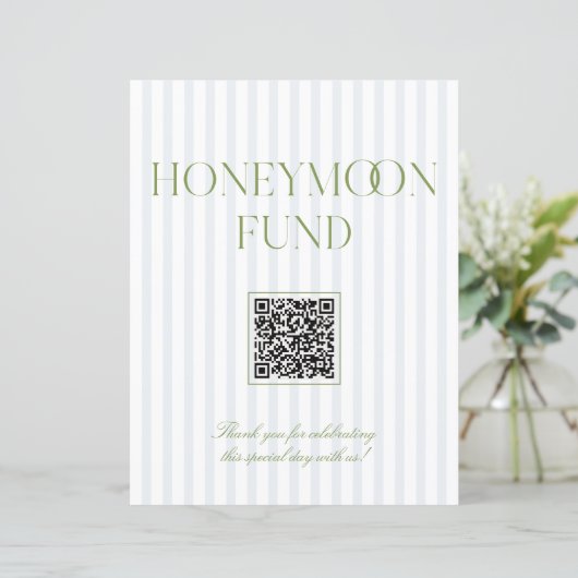 Sage Green & Blue Honeymoon Fund QR Code Sign (スタンド正面)