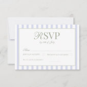 Sage Green & Blue Striped Elegant Classic Wedding  出欠カード (正面)
