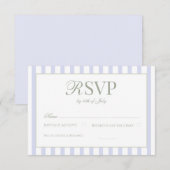 Sage Green & Blue Striped Elegant Classic Wedding  出欠カード (正面/裏面)