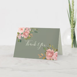 sage green blush floral ウェディング サンクス カード