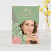 Sage Green Blush Floral Photo Birthday Greeting カード (黄色い花)