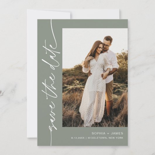 SAGE Green Bohemian写真Save The Date Card 招待状 (正面)