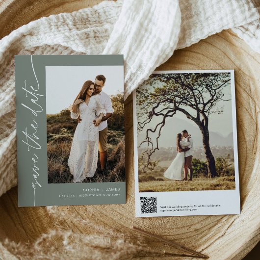 SAGE Green Bohemian写真Save The Date Card 招待状