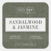 Sage Green Bohemian Pattern Candle Jar Product スクエアシール (正面)