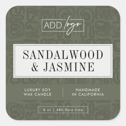 Sage Green Bohemian Pattern Candle Jar Product スクエアシール (正面)