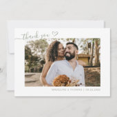 Sage Green Bohoシンプルフォトハートスクリプ結婚ト サンキューカード (正面)