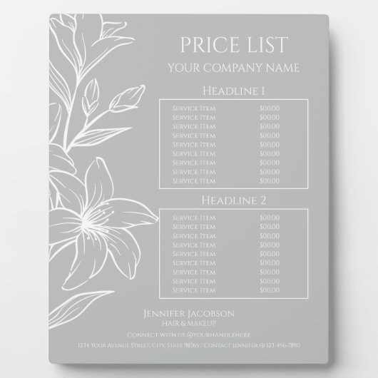 Sage Green Bohoモダンフローラ価格表 フォトプラーク (正面)