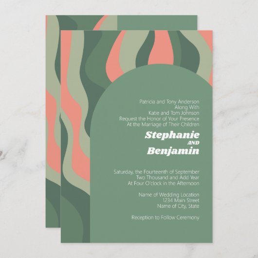 Sage Green Boho Arch – カーオーガニックブ結婚ズ 招待状 (正面/裏面)