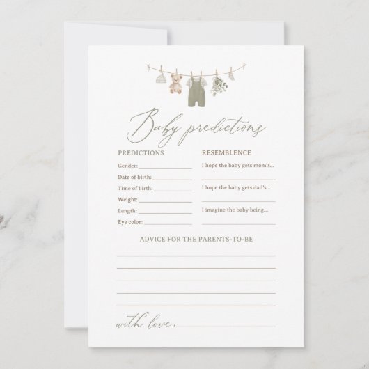 Sage Green Boho Baby Clothes Predictions Advice 招待状 (正面)