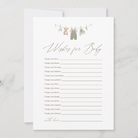 Sage Green Boho Baby Clothes Wishes for Baby 招待状 (正面)