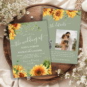 Sage green boho floral sunflower wedding 招待状