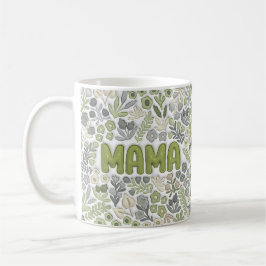 Sage Green Boho Mama Floral Pattern コーヒーマグカップ
