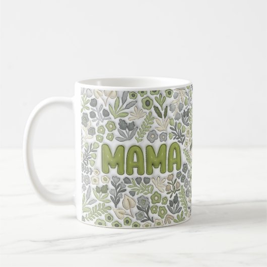 Sage Green Boho Mama Floral Pattern  コーヒーマグカップ (左)