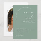Sage Green Boho Modern Arch Photo Wedding 招待状 (正面/裏面)
