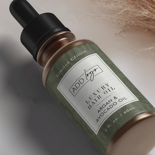 Sage Green Boho Pattern Logo 2OZ Dropper Bottle ラベル