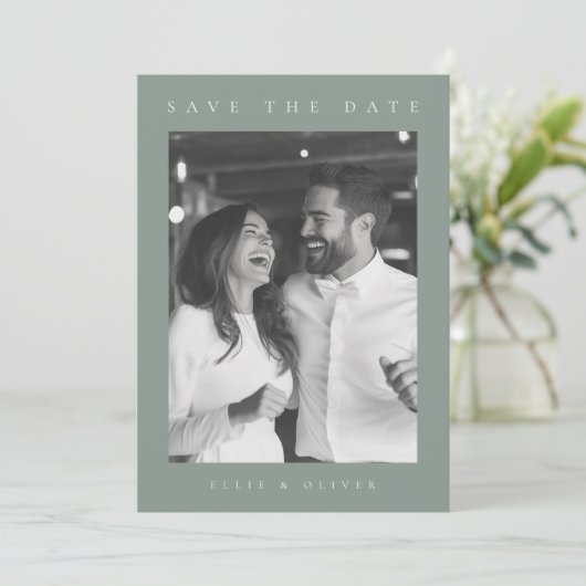 Sage Green Boho Photo Save the Date 招待状 (スタンド正面)