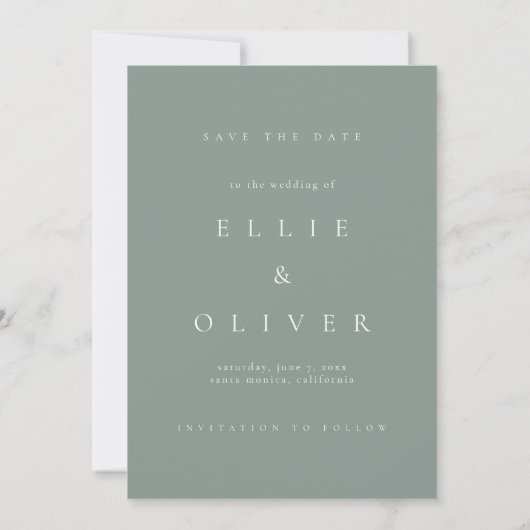 Sage Green Boho Photo Save the Date 招待状 (裏面)
