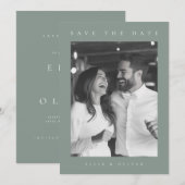 Sage Green Boho Photo Save the Date 招待状 (正面/裏面)