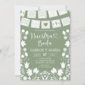 Sage Green Boho Talavera Mexican Nuestra Boda 招待状 (正面)