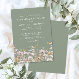 Sage Green Boho Wildflower Wedding 招待状