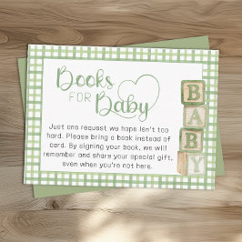 Sage Green Books for Baby Card Baby Shower Insert エンクロージャーカード