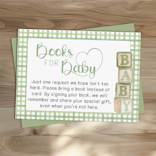 Sage Green Books for Baby Card Baby Shower Insert エンクロージャーカード
