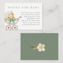 Sage Green Books for Baby Card Vintage Pram Shower