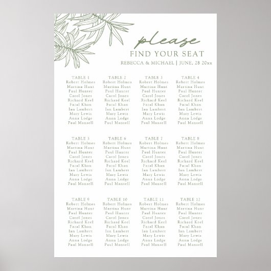 Sage Green Botanicalシーティンググラフポスター ポスター (正面)