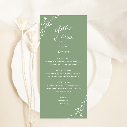 Sage Green Botanical素朴のメ結婚ニュー・カード プログラム