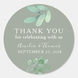 Sage Green Botanical結婚's Thank You Sticker ラウンドシール